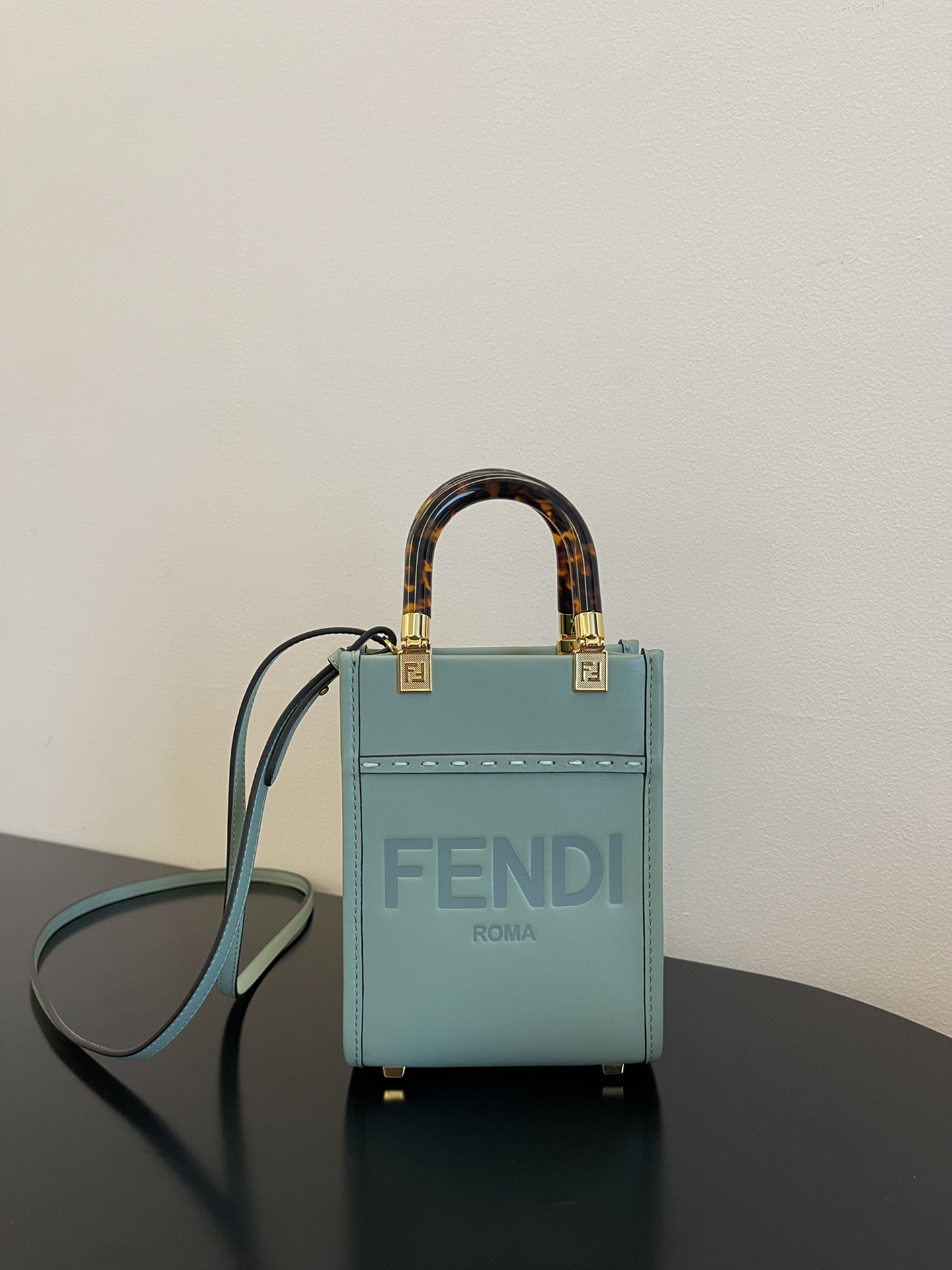 Fendi Mini Sunshine Shopper Sky Blue Leather Bag